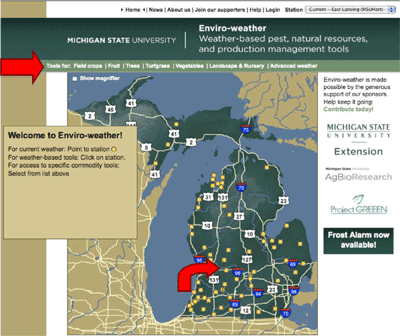 view of Enviro-weather home page