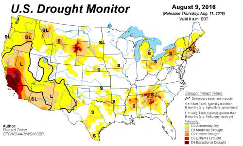Drought monitor map of USA.